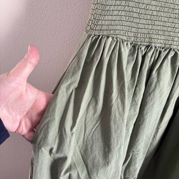 Nation LTD Women XS Green Pima Cotton Connie One Shoulder Smocked Midi Dress NWT - Picture 7 of 14